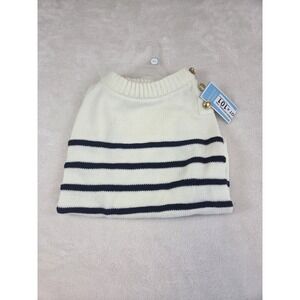 Draper James XL Dog Sweater White With Navy Stripes Gold Buttons NWT